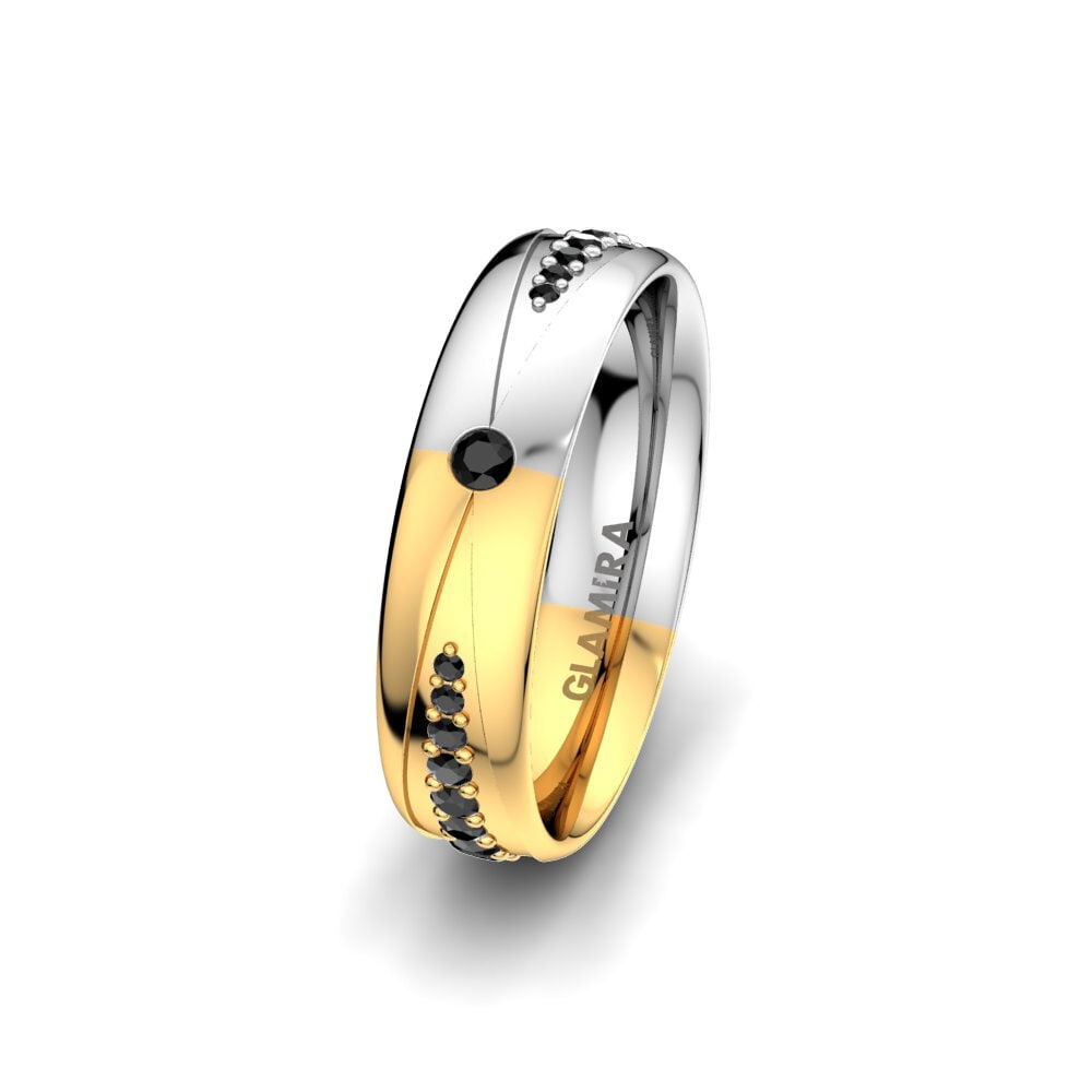 Or Jaune & Blanc 375 Saphir noir Alliance pour femme Unique Start 5 mm