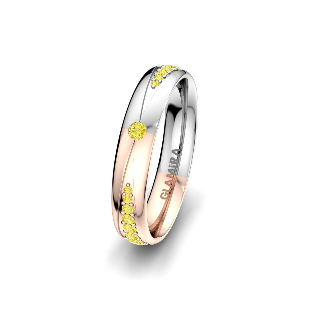 18ct Rose / White Gold Yellow Sapphire Women's Wedding Ring Unique Start 4 mm