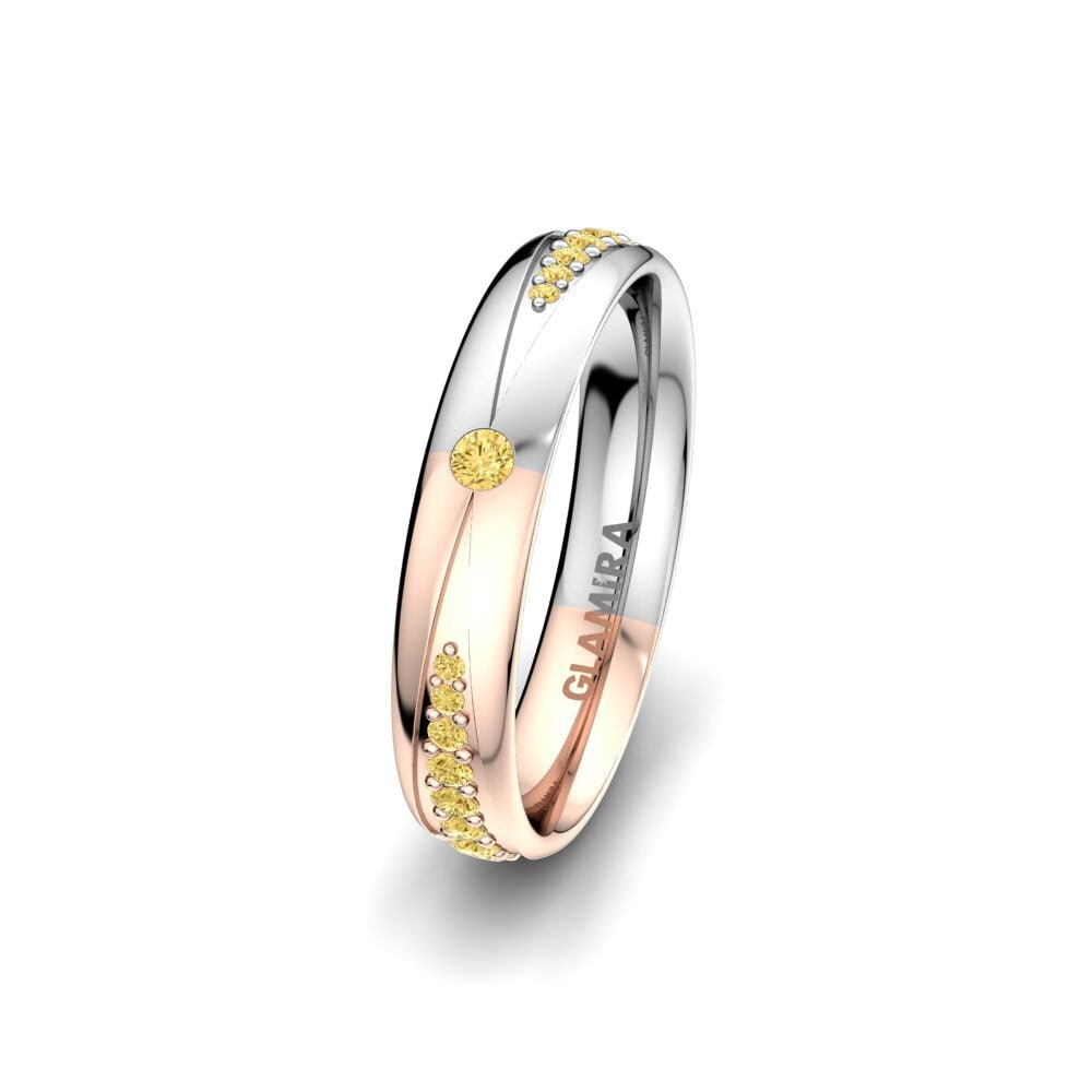 750 Rot & Weißgold Gelber Diamant Damen trauring Unique Start 4 mm