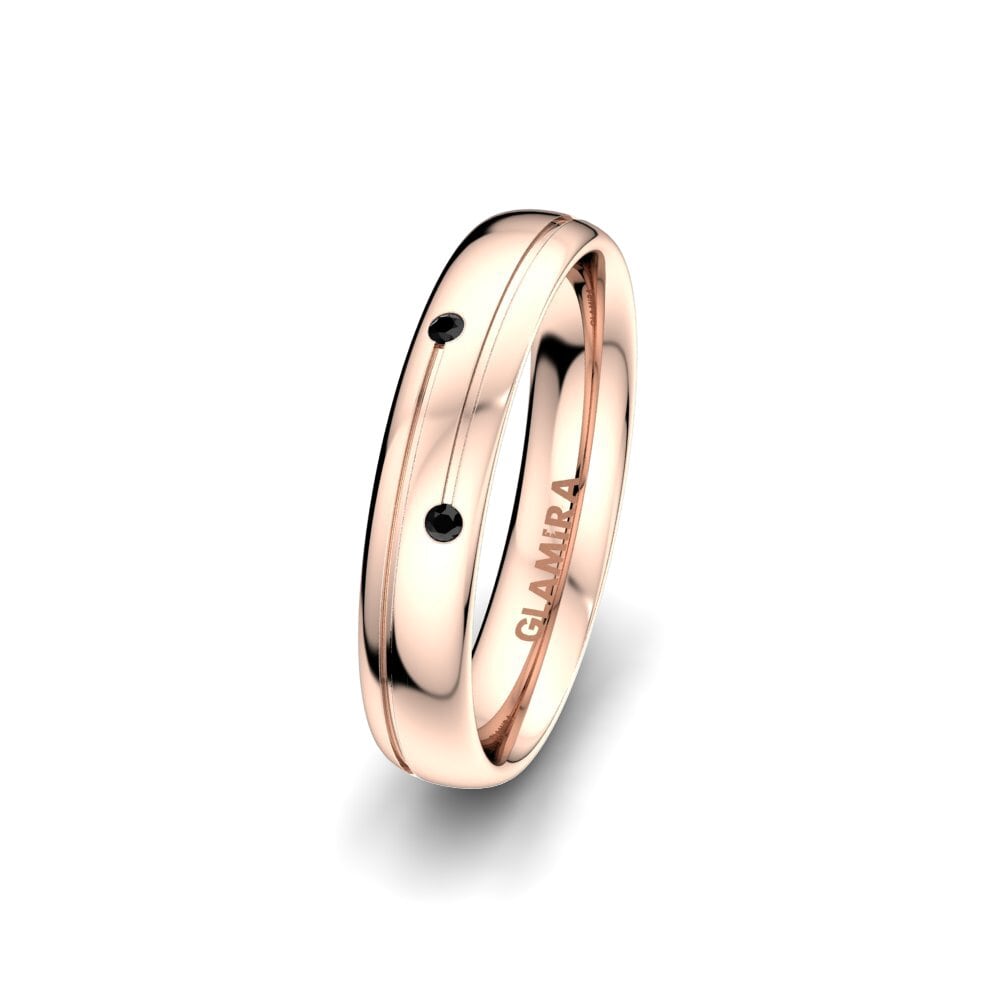 14ct Rose Gold Black Onyx Women's Wedding Ring Bright Line 4 mm