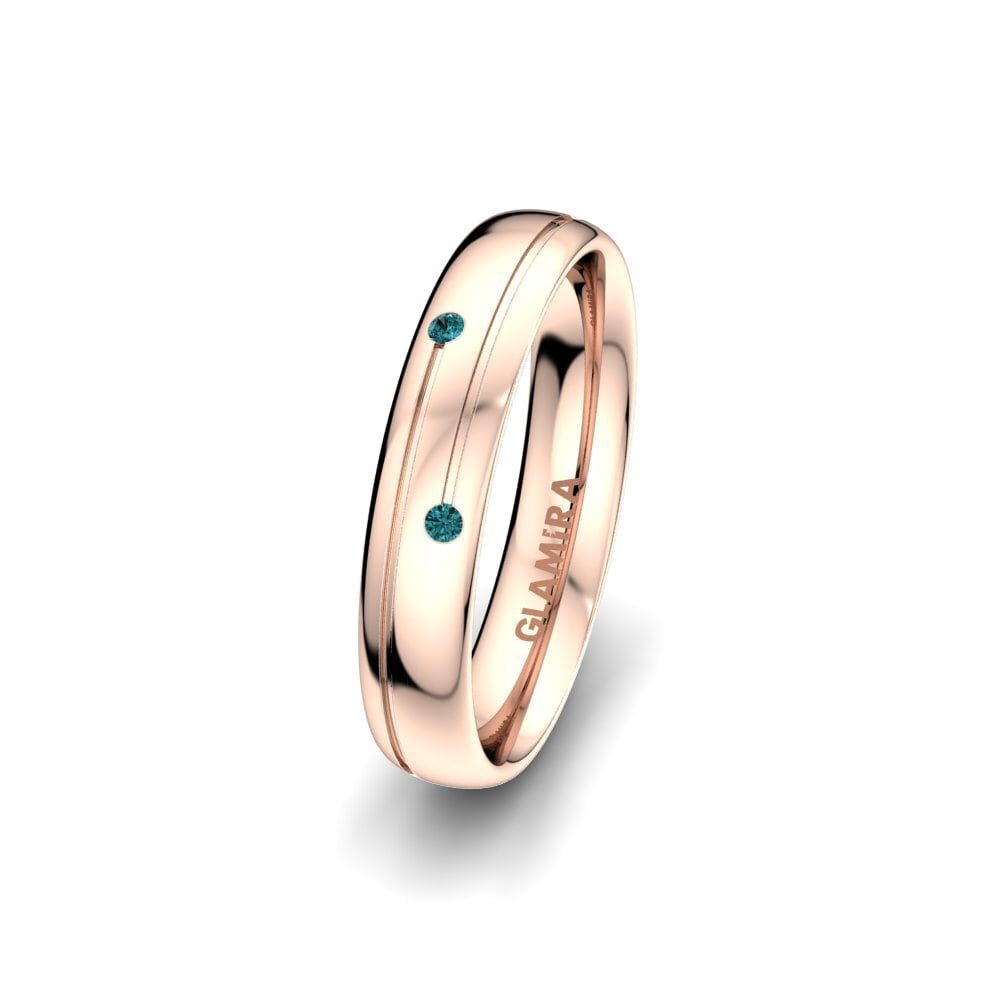 14ct Rose Gold Blue Diamond Women's Wedding Ring Bright Line 4 mm