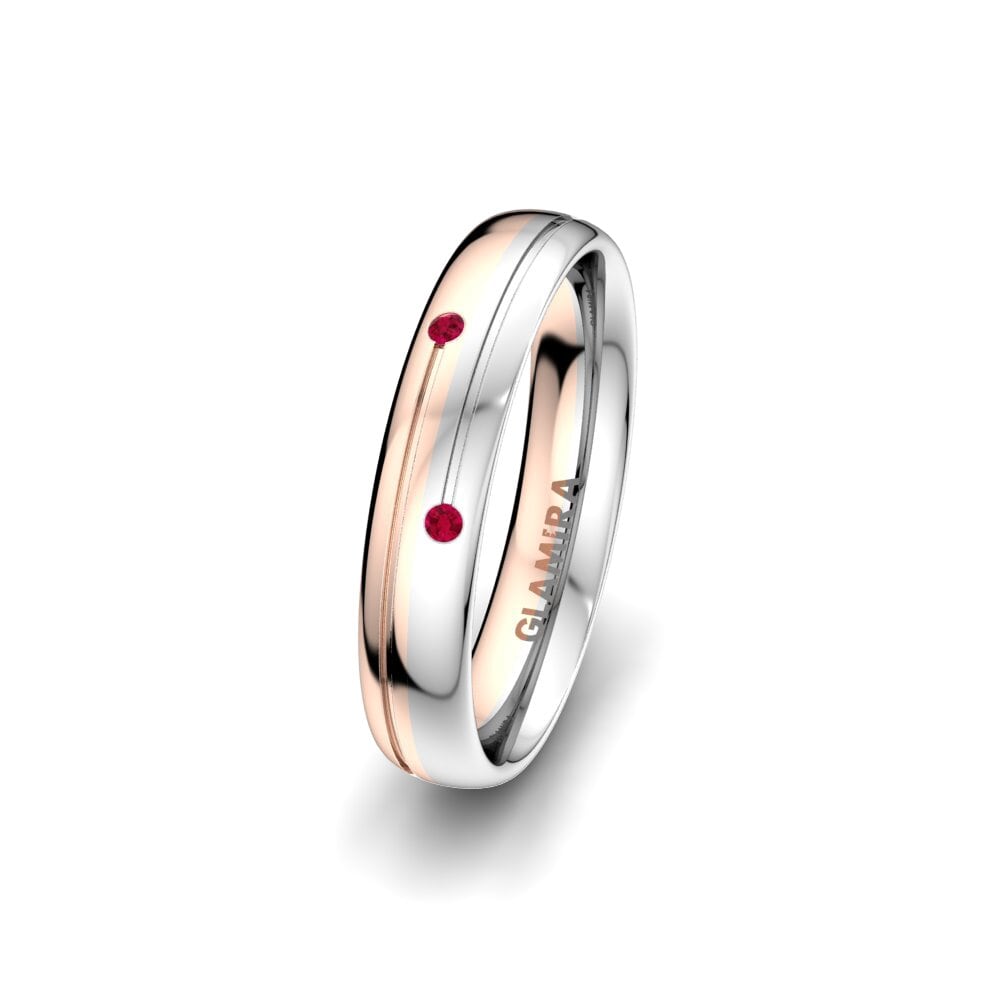 9K White & Rose Gold Ruby Women's Ring Bright Line 4 mm