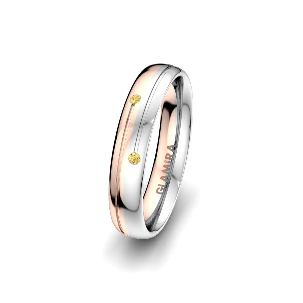 14ct White & Rose Gold Yellow Diamond Women's Wedding Ring Bright Line 4 mm