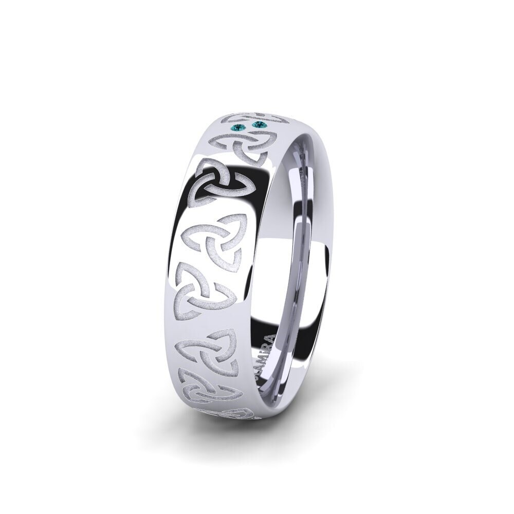 Or Blanc 585 Diamant Bleu Alliance pour femme Charming Harmony 6 mm