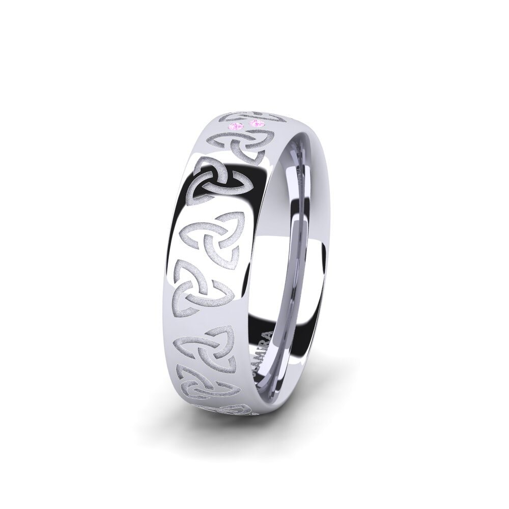 14ct White Gold Pink Sapphire Women's Wedding Ring Charming Harmony 6 mm