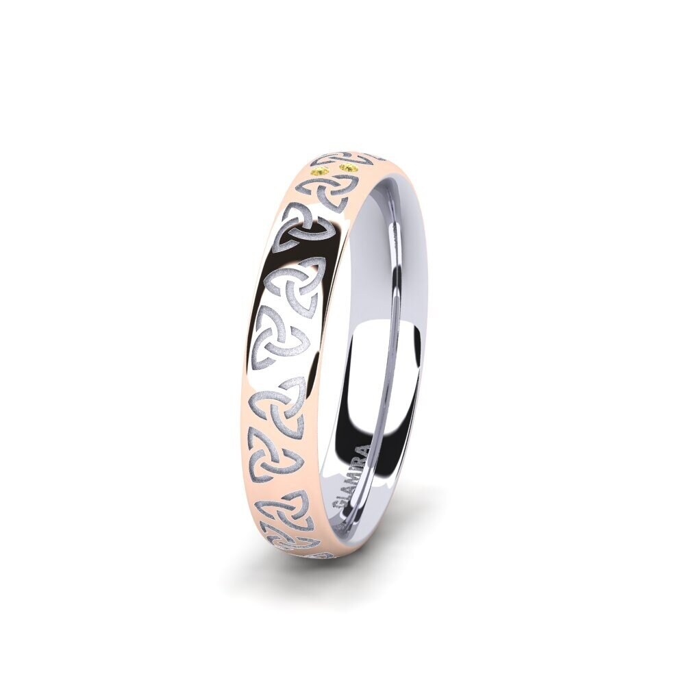 14ct White & Rose Gold Yellow Diamond Women's Wedding Ring Charming Harmony 4 mm