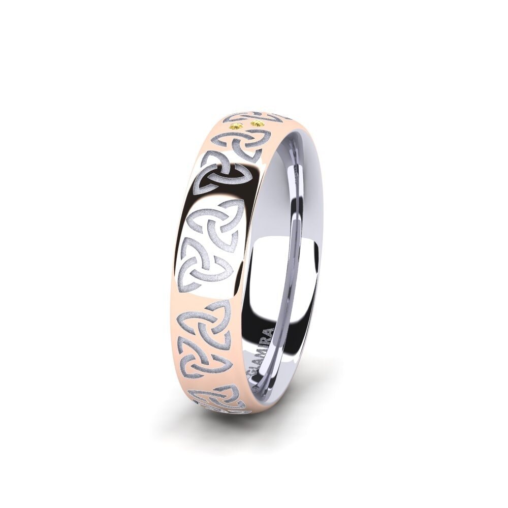 14ct White & Rose Gold Yellow Diamond Women's Wedding Ring Charming Harmony 5 mm