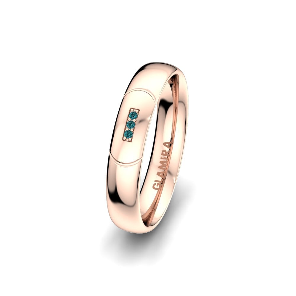 14ct Rose Gold Blue Diamond Women's Wedding Ring Charming Queen 4 mm