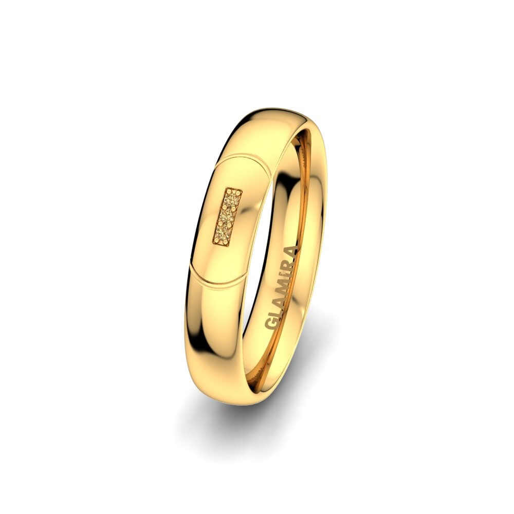 14ct Yellow Gold Brown Diamond Women's Wedding Ring Charming Queen 4 mm
