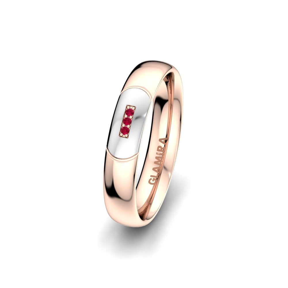 9K White & Rose Gold Ruby Women's Ring Charming Queen 4 mm