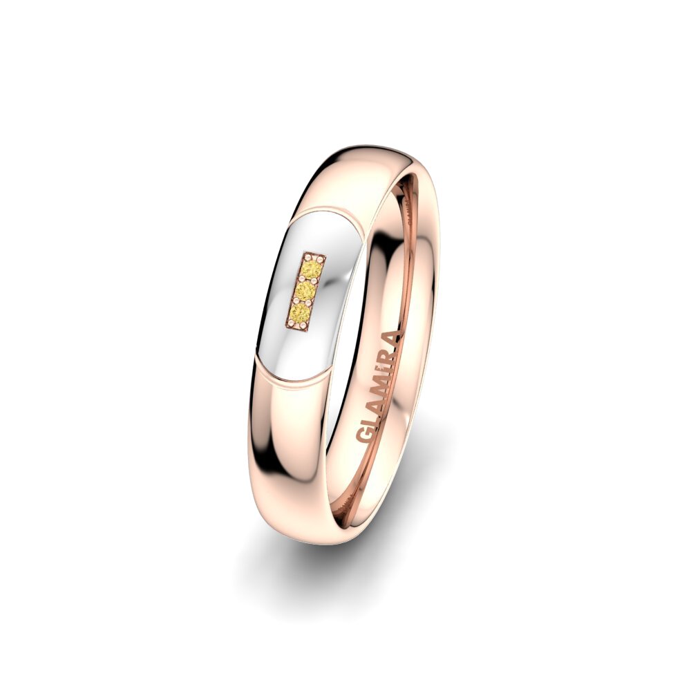14ct White & Rose Gold Yellow Diamond Women's Wedding Ring Charming Queen 4 mm