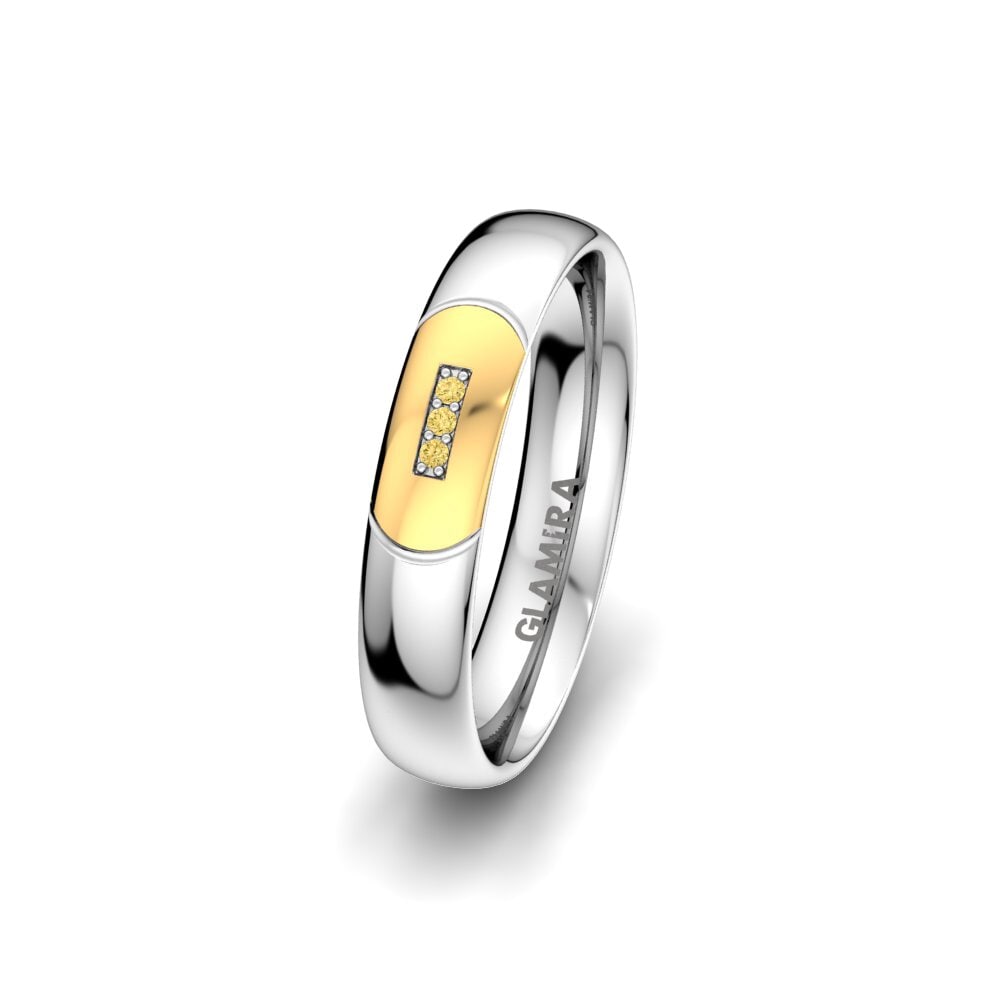 14ct Yellow & White Gold Yellow Diamond Women's Wedding Ring Charming Queen 4 mm