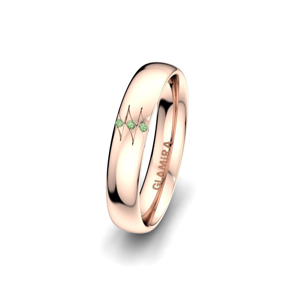 14ct Rose Gold Green Diamond Women's Wedding Ring Elegant Fortune 4 mm