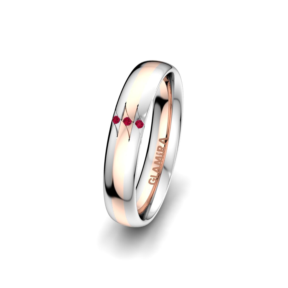 9K White & Rose Gold Ruby Women's Ring Elegant Fortune 4 mm