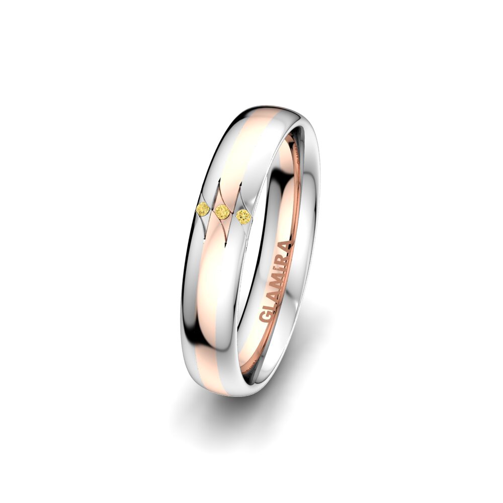 14ct White & Rose Gold Yellow Diamond Women's Wedding Ring Elegant Fortune 4 mm
