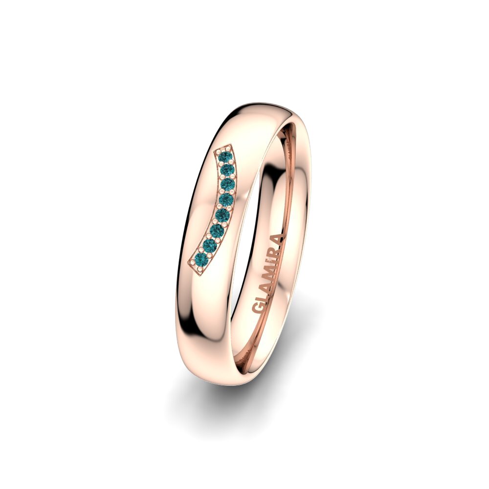 14ct Rose Gold Blue Diamond Women's Wedding Ring Elegant Gift 4 mm