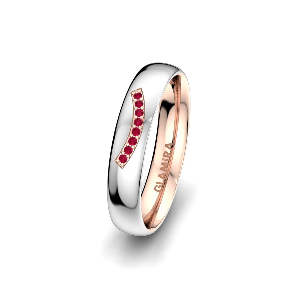 9K White & Rose Gold Ruby Women's Ring Elegant Gift 4 mm