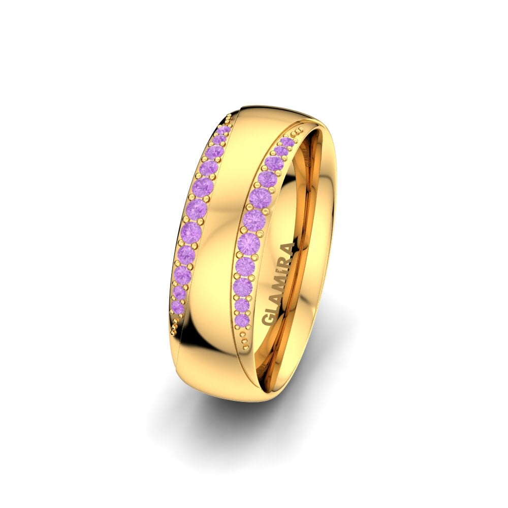 14ct Yellow Gold Amethyst Women's Wedding Ring Golden Fashion 6 mm