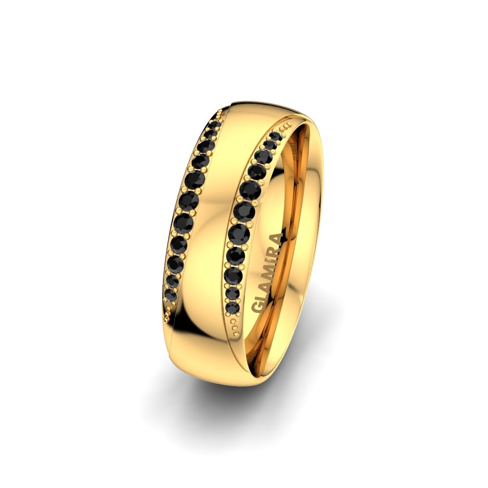 14ct Yellow Gold Black Sapphire Women's Wedding Ring Golden Fashion 6 mm