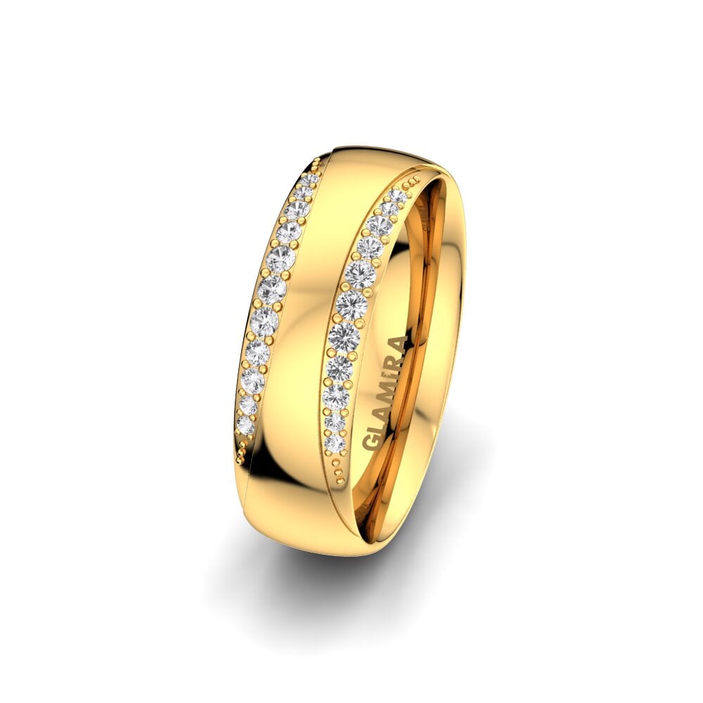 14ct Yellow Gold White sapphire Women's Wedding Ring Golden Fashion 6 mm