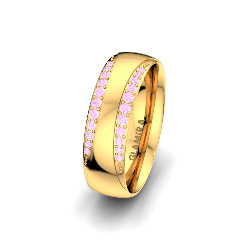 14ct Yellow Gold Pink Sapphire Women's Wedding Ring Golden Fashion 6 mm