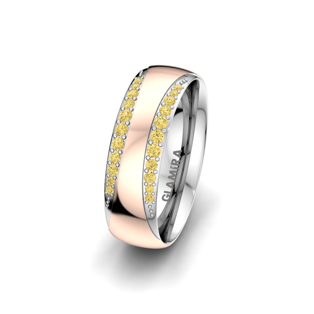 375 Rot & Weißgold Gelber Diamant Damen trauring Golden Fashion 6 mm