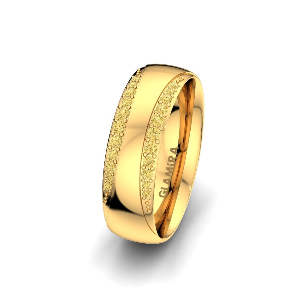 14ct Yellow Gold Yellow Diamond Women's Wedding Ring Golden Fashion 6 mm