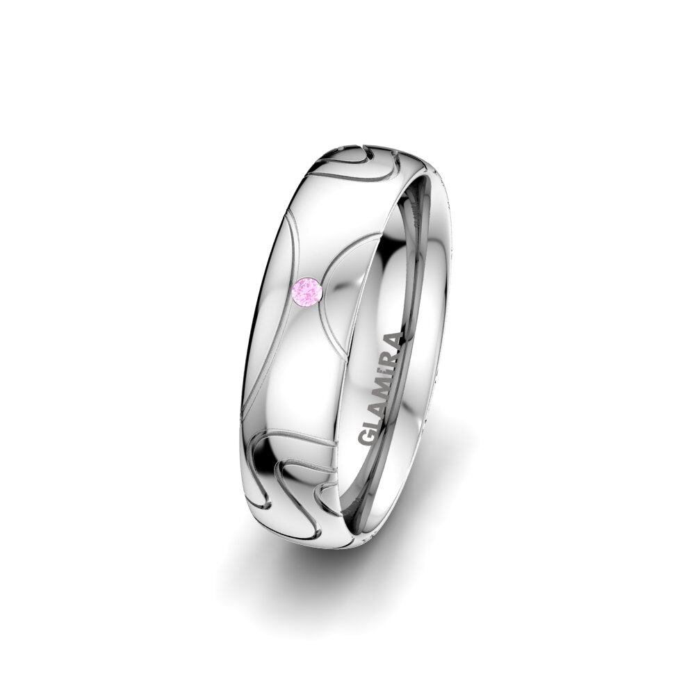 White Silver Pink Sapphire Women's Wedding Ring Gorgeous Life 5 mm