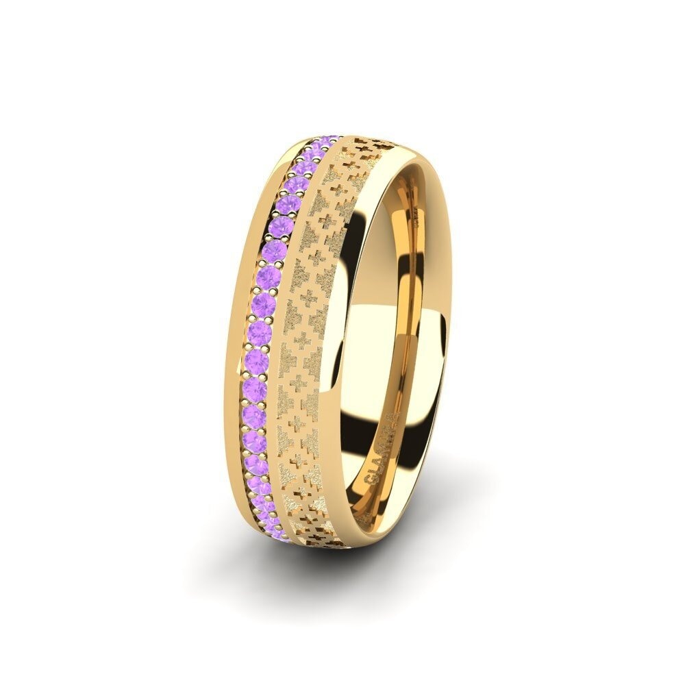 14ct Yellow Gold Amethyst Women's Wedding Ring Immortal Charm 6 mm