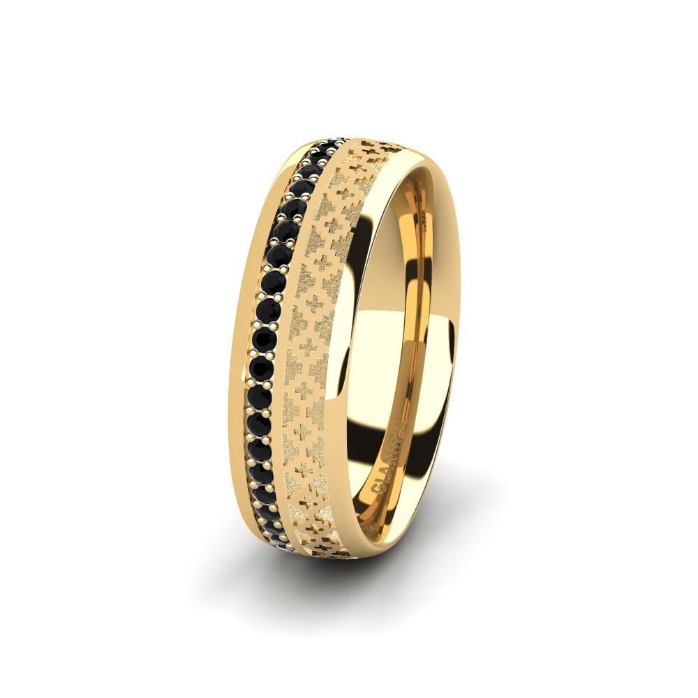 14ct Yellow Gold Black Sapphire Women's Wedding Ring Immortal Charm 6 mm