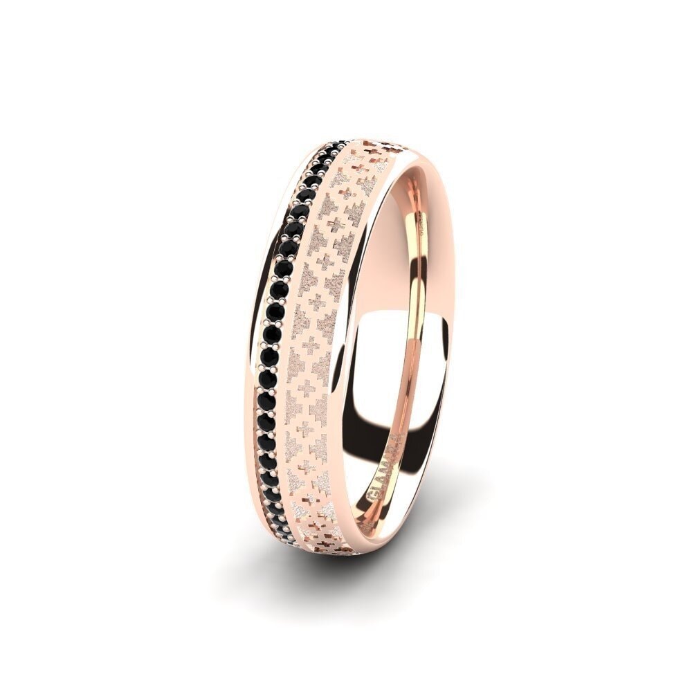 9ct Rose Gold Round Black Diamond Women's Wedding Ring Immortal Charm mm