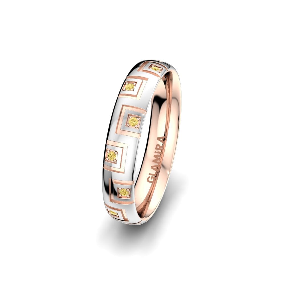 14ct White & Rose Gold Yellow Diamond Women's Wedding Ring Infinite Treasure 4 mm