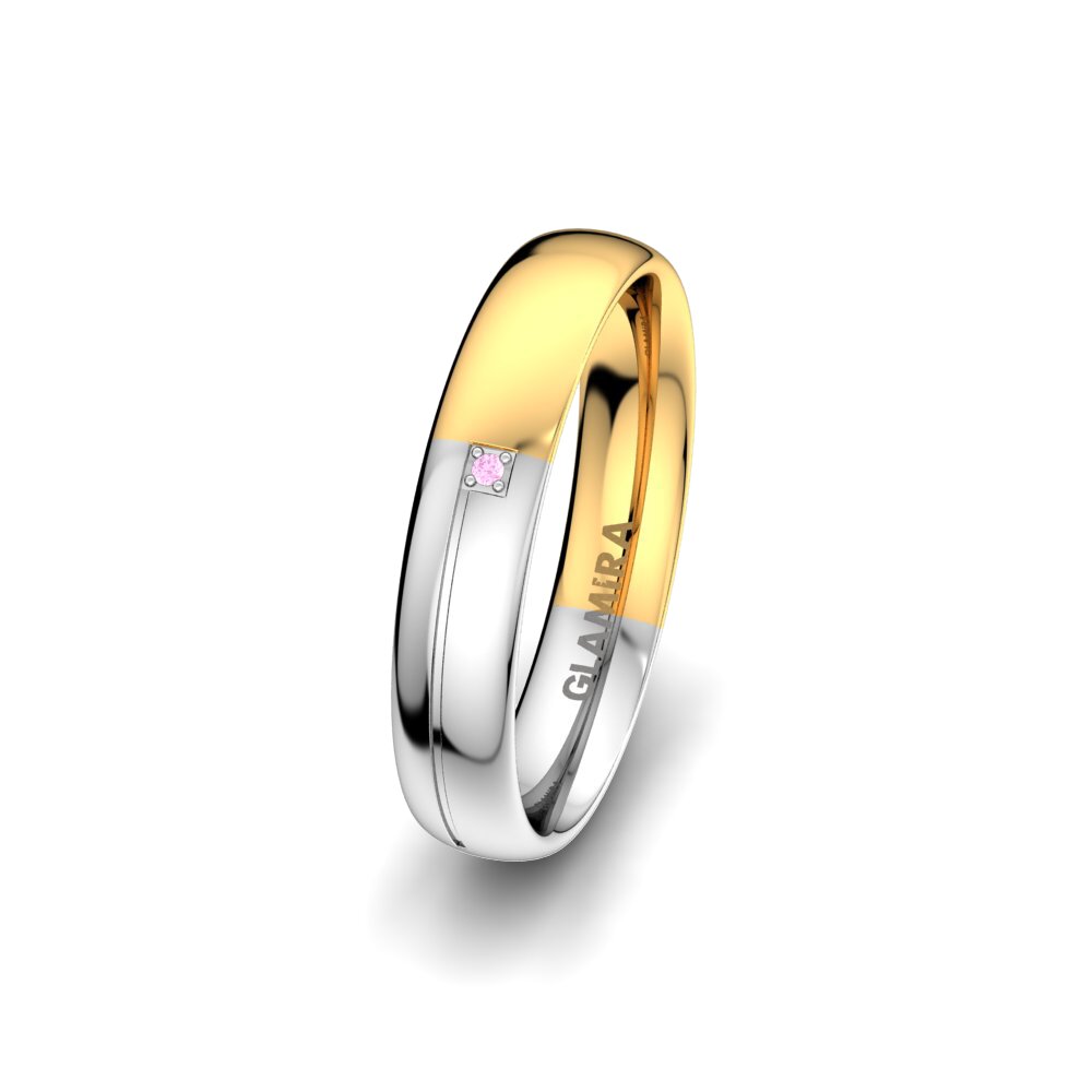 375 Gelb & Weißgold Rosa Saphir Damen trauring Infinite Trio 4 mm