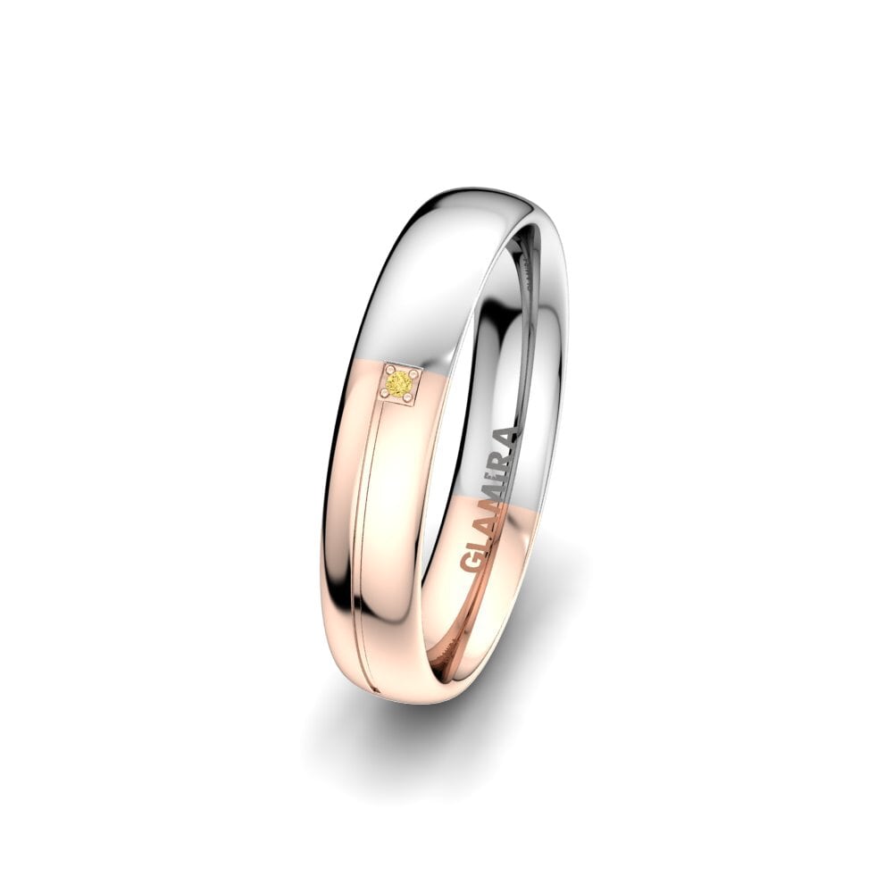 14ct White & Rose Gold Yellow Diamond Women's Wedding Ring Infinite Trio 4 mm