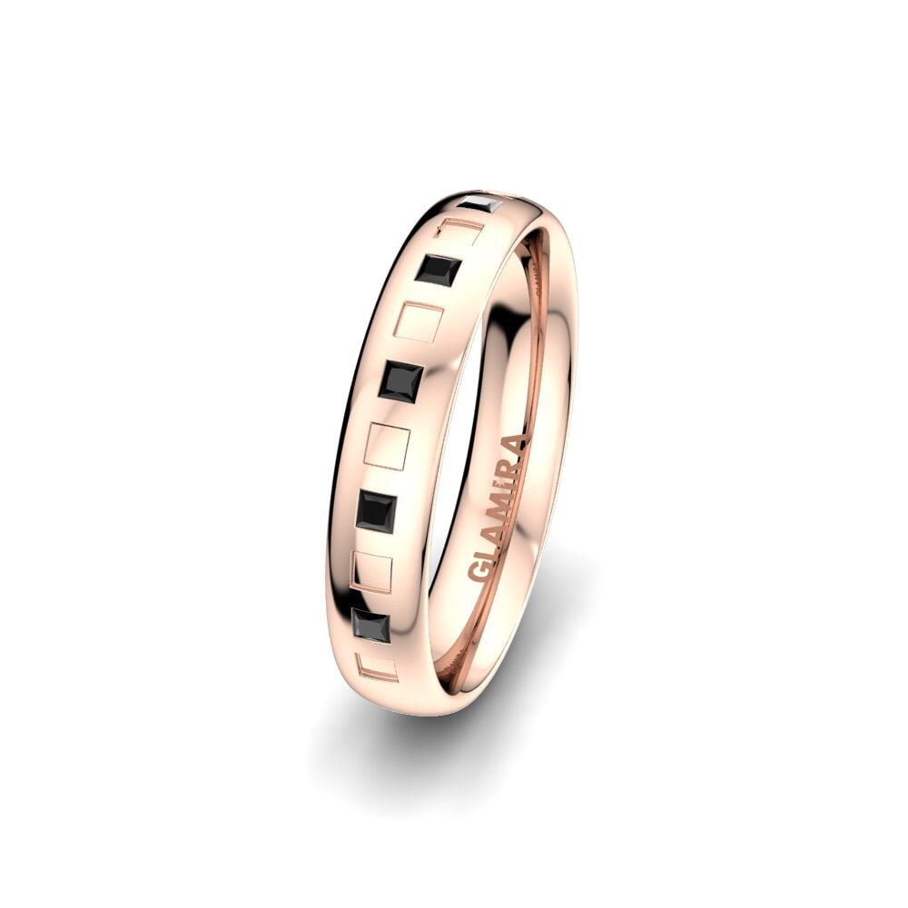 14ct Rose Gold Black Onyx Women's Wedding Ring Unique Trueness 4 mm
