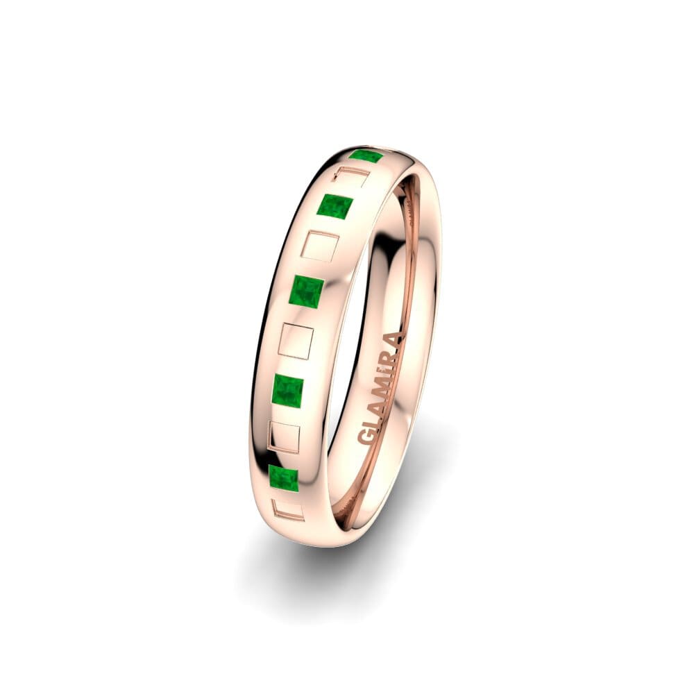 14ct Rose Gold Emerald Women's Wedding Ring Unique Trueness 4 mm