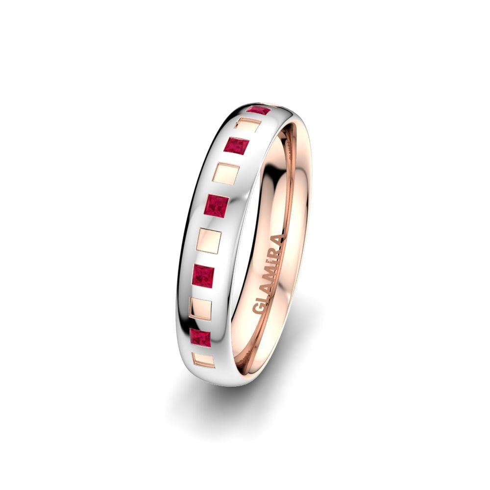 9K White & Rose Gold Ruby Women's Ring Unique Trueness 4 mm