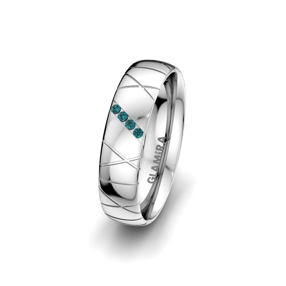 Or Blanc 375 Diamant Bleu Alliance pour femme Heavenly Cross 5 mm