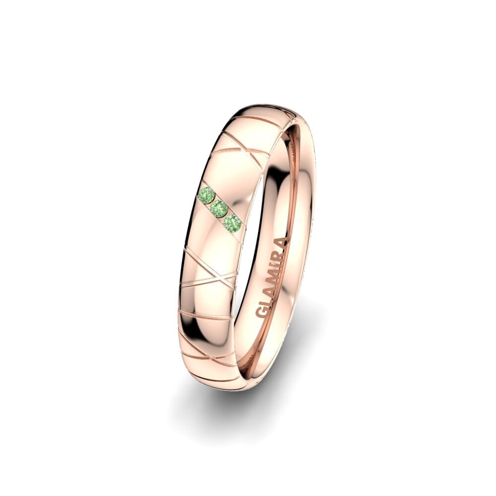 14ct Rose Gold Green Diamond Women's Wedding Ring Heavenly Cross 4 mm