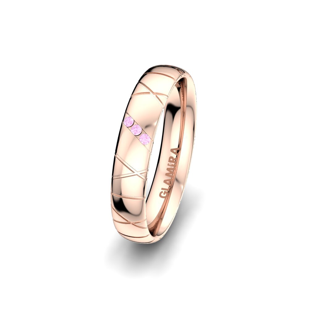14ct Rose Gold Pink Sapphire Women's Wedding Ring Heavenly Cross 4 mm