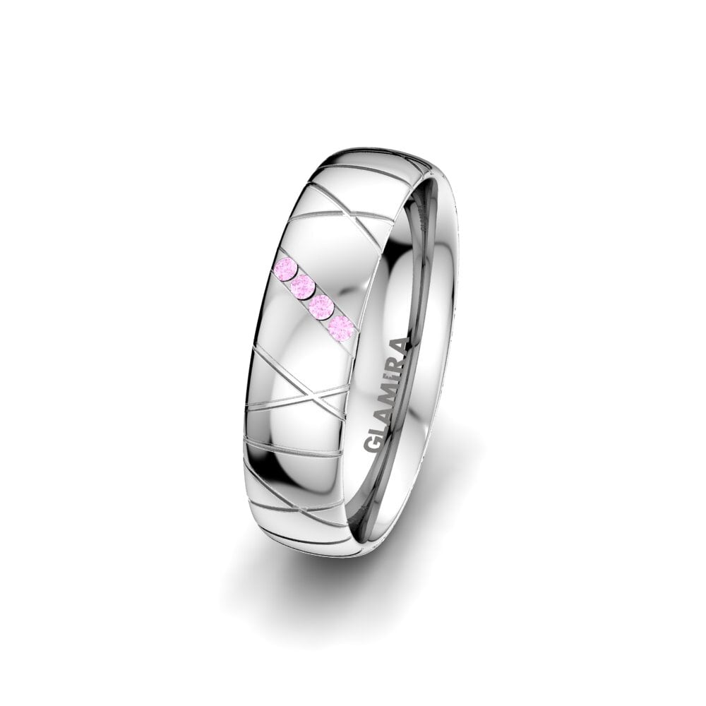 9ct White Gold Pink Sapphire Women's Wedding Ring Heavenly Cross 5 mm