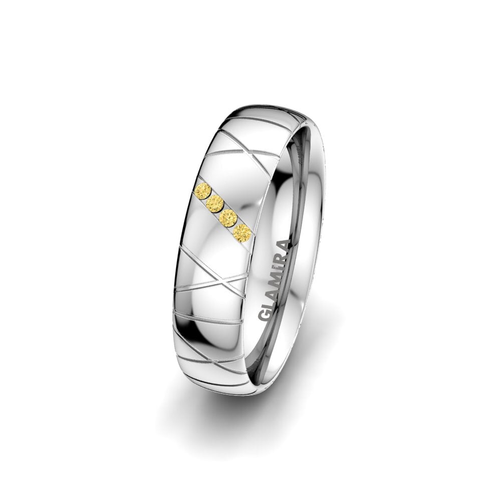 9ct White Gold Yellow Diamond Women's Wedding Ring Heavenly Cross 5 mm