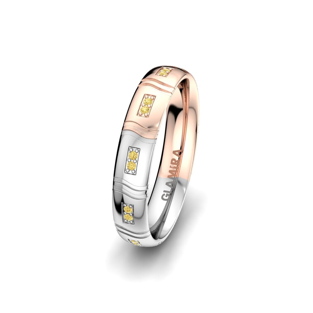 14ct White & Rose Gold Yellow Diamond Women's Wedding Ring Glorious Story 4 mm