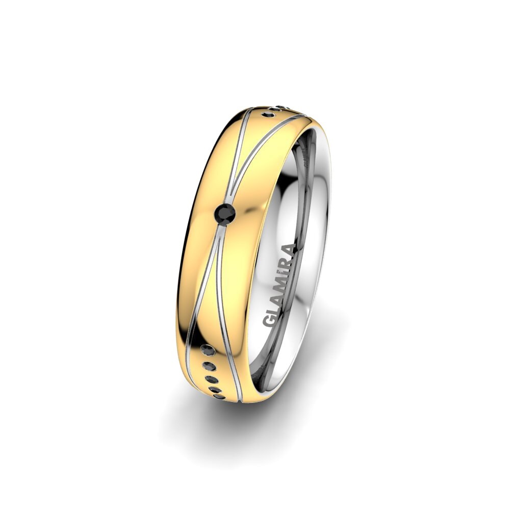 14k Oro Amarillo & Blanco Ónix Negro Anillo Boda Mujer Glorious Line 5 mm