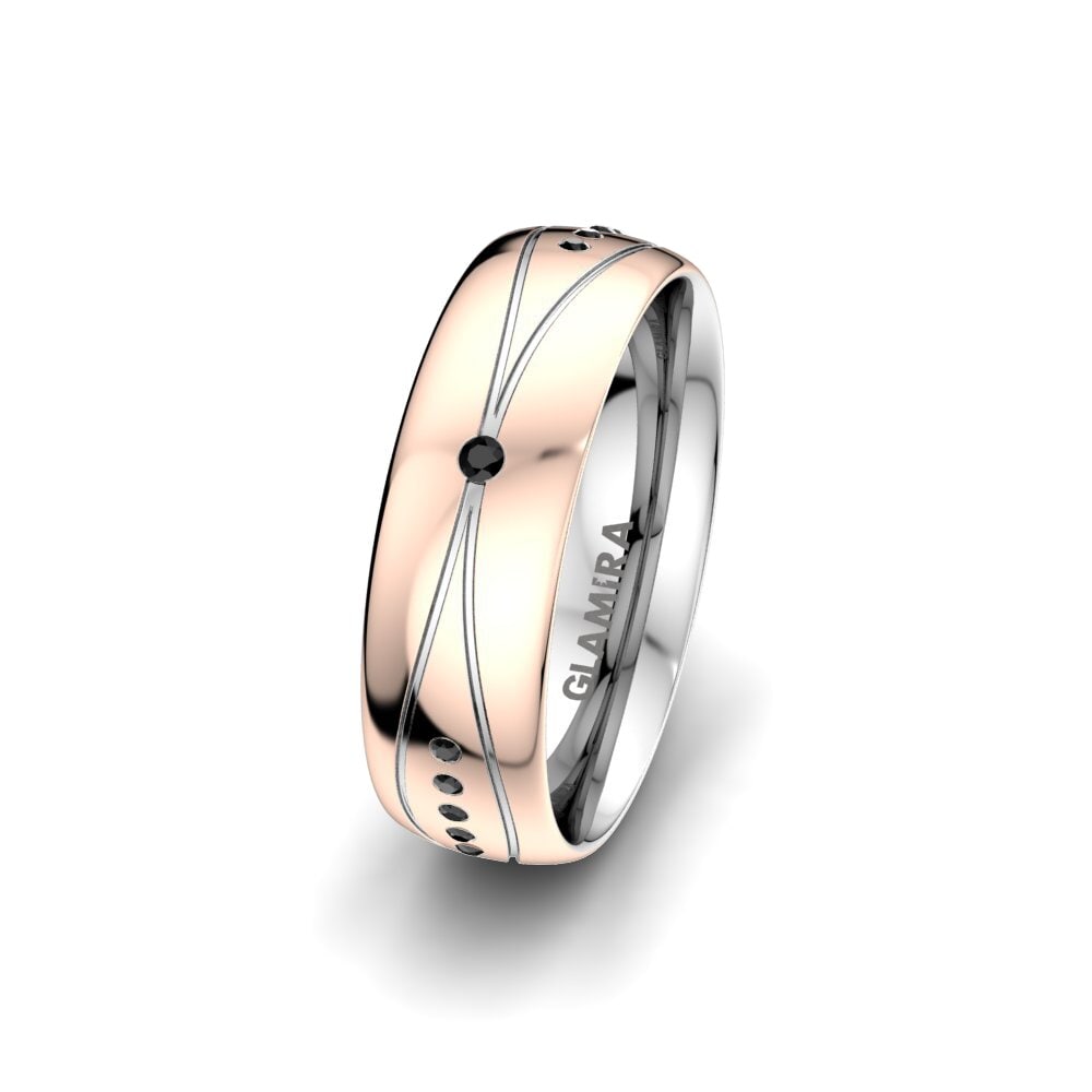 750 Rot & Weißgold Schwarzer Diamant Damen trauring Glorious Line 6 mm