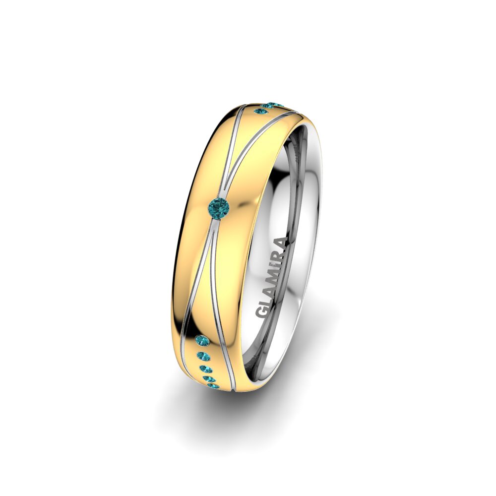 14ct Yellow & White Gold Blue Diamond Women's Wedding Ring Glorious Line 5 mm