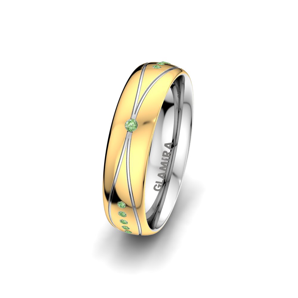 14ct Yellow & White Gold Green Diamond Women's Wedding Ring Glorious Line 5 mm