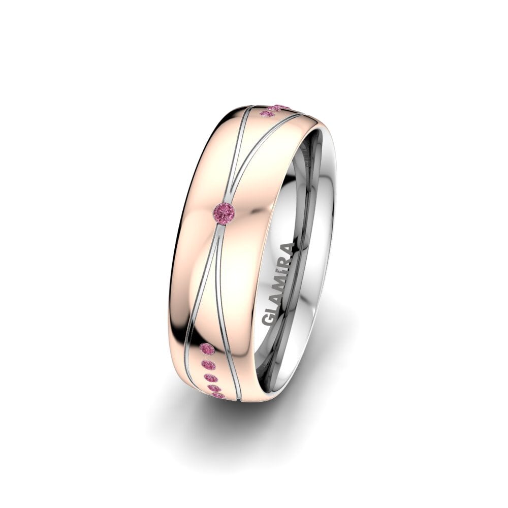Or Rose & Blanc 750 Grenat de Rhodolite Alliance pour femme Glorious Line 6 mm