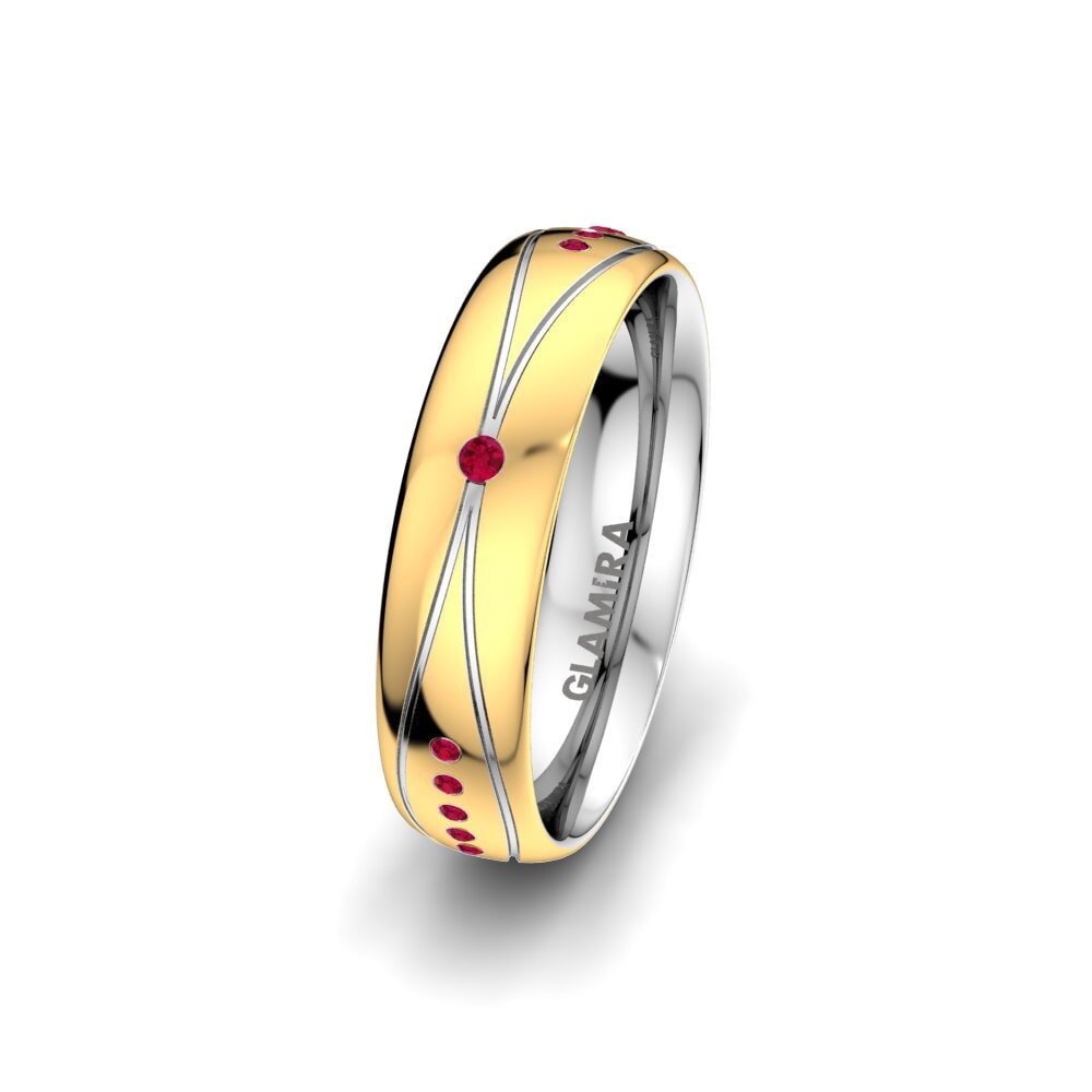 Or Jaune & Blanc 585 Rubis Alliance pour femme Glorious Line 5 mm