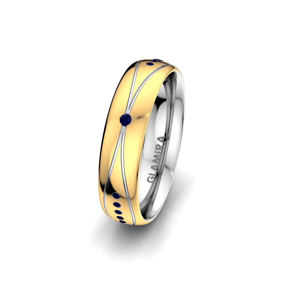 14ct Yellow & White Gold Sapphire Women's Wedding Ring Glorious Line 5 mm